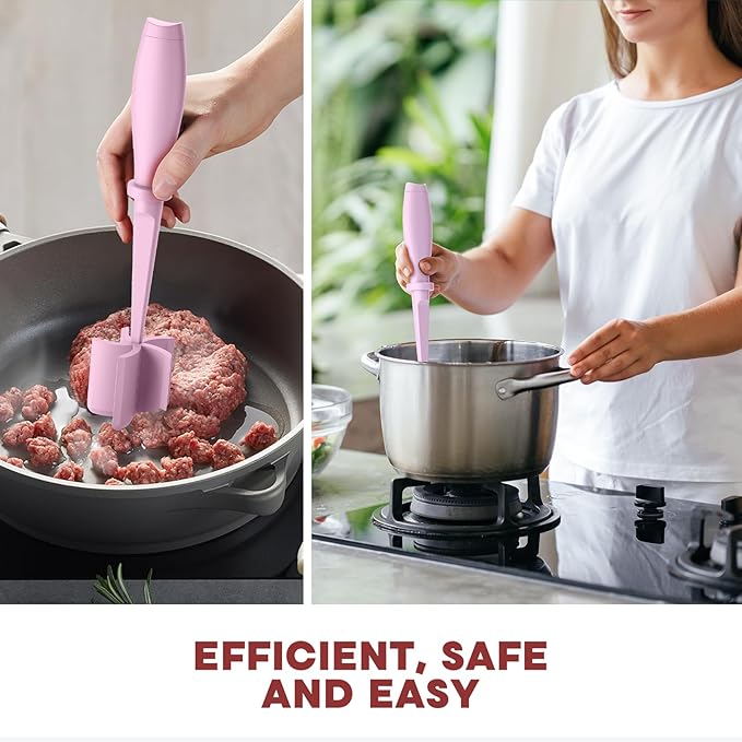 PGYARD Meat Chopper Hamburger Grinder, Kitchen Smasher for Ground Beef | Heat Resistant, 5 Blade, Burger Grinder Nylon Potato Mix Tool, Meat & Poultry Tenderizers, Dishwasher Safe, Pink