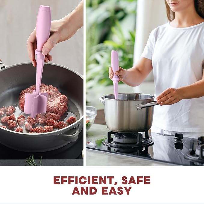 2Pack Meat Chopper Upgrade Hamburger Smasher, Masher for Ground Beef | Heat Resistant, Food-Grade Nylon, for Ground Turkey/Chicken and More, Non Stick Mix Grinder, Dishwasher Safe, Pink