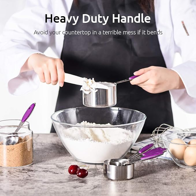 U-Taste 10 Piece Measuring Cups and Spoons Set in 18/8 Stainless Steel (Purple) | Upgraded Thickened Handle, Reinforced Welded Joints, Nested Stackable Design, Metal Measure Set for Kitchen Baking Cooking