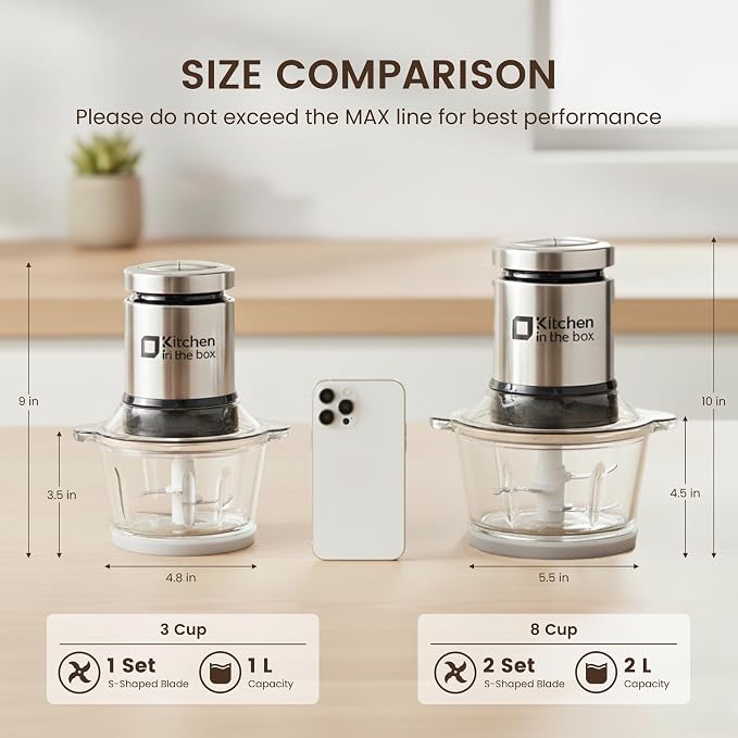 Kitchen in the box 3cups Mini Food Processors,Small Meat Grinder & Food Chopper Electric