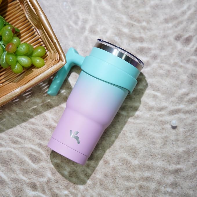 Konokyo 20 oz Tumbler with Handle and Straw, Insulated Travel Mug | Gum; BPA-free, leak-proof tumbler with 2 lids, 2 straws, cup holder fit for coffee, office, travel & daily use