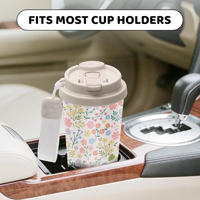 Floral Tumbler Stainless Steel 2-in-1 Lid Coffee Tumbler 18 oz Flowers Aesthetic Insulated Travel Coffee Mug Floral Water Bottle for Women Girls Birthday Christmas