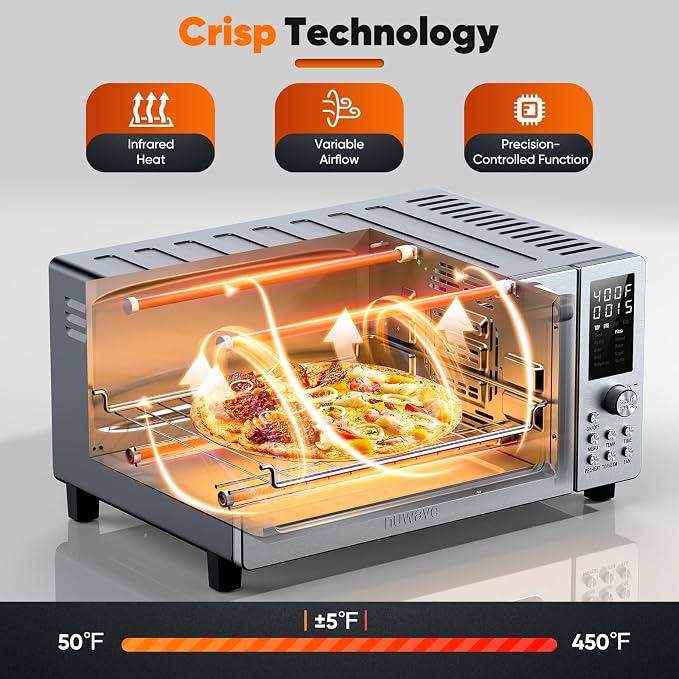 Nuwave Bravo Pro Convection Air Fryer Toaster Oven Combo | 2026 New Improved,10-in-1, 50°-450°F Control, Quick Even Crisp Tech, 21Qt, PFAS Free, Stainless Steel