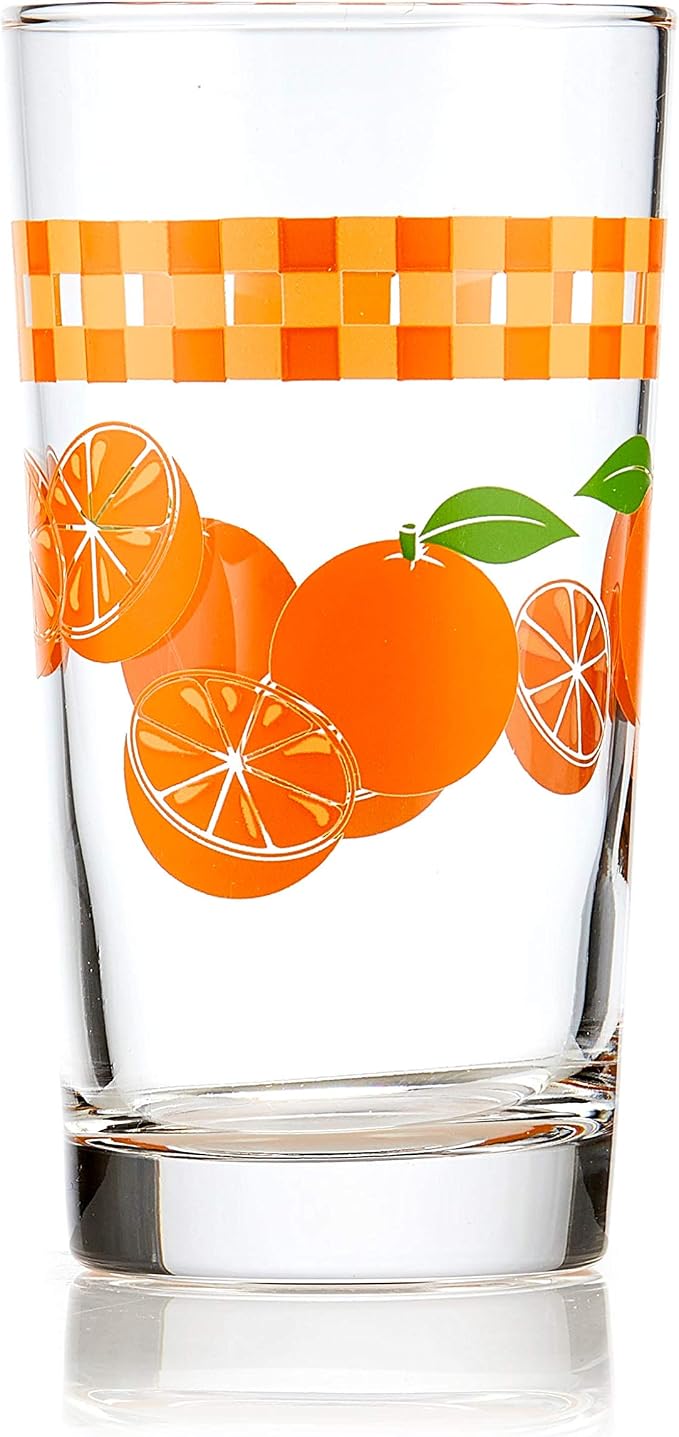Libbey Vintage Juice Drinking Glasses Set of 4, Colorful, Retro Fruit Design Glass Cups Set, Dishwasher Safe Water Glasses Set for Everyday Beverages