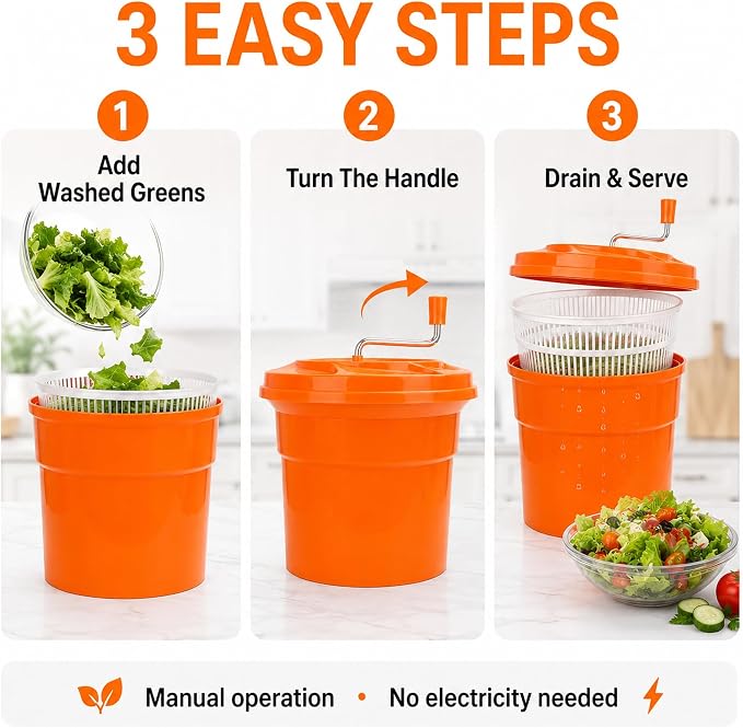 YBSVO 5-Gallon Commercial Salad Spinner Dryer | Heavy Duty Large Lettuce Dryer & Vegetable Washer – Manual Food Prep Spinner for Restaurants & Catering