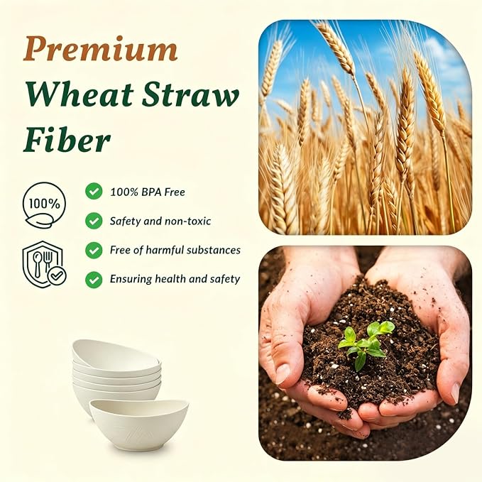 Wheat Straw Small Bowls Dessert Bowls Set of 6 Unbreakable Ice Cream Bowls for Kitchen, Camping, RV, Dorm, Microwave & Dishwasher Safe Mini Bowls for Yogurt, Snack 10 OZ (Beige)