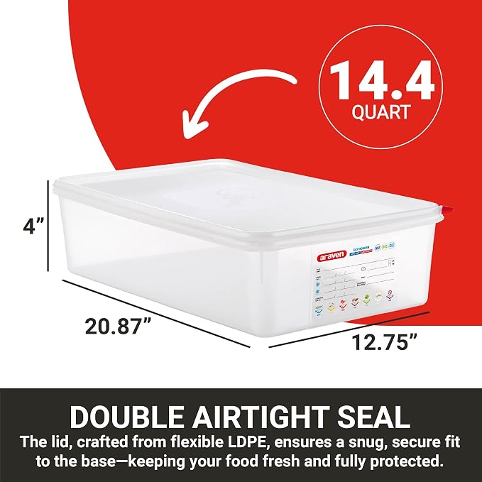 Araven Airtight Container, Food Pan with Lid for Storage in Kitchen and Restaurant, Full Size 4" Deep, 1 Count, Clear