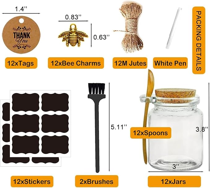 Sugar Scrub Containers, Bath Salt Jar, Spice Jars with Bamboo Spoon, Body Scrub Containers, 8oz Sugar Scrub Jars, Homemade Butter Container W/ Labels and Cleaning Brush, 12 Pack