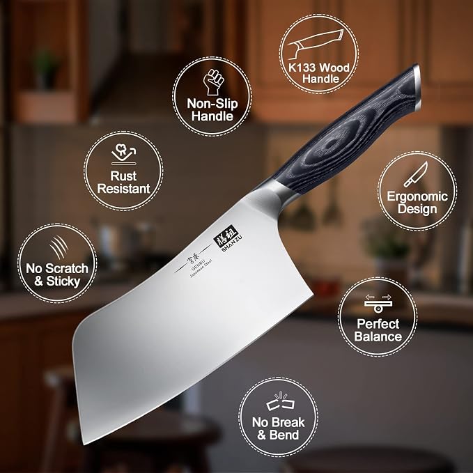 SHAN ZU 7 In Chef Knife, Sharp Meat Cleaver Knife Vegetable Chopper Knife | Professional Japanese High Carbon Stainless Steel Kitchen Chopping Knife with K133 Wood Handle, Black Tortoise Genbu Series