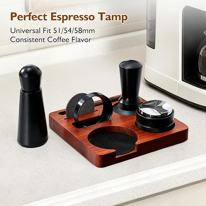 7Pcs Espresso Accessories Kit 58mm Coffee Tamper Set Tool for Barista | Espresso Machine Accessories Tools Tamper Kit with Tamping Station, WDT Tool, Coffee Distributor, Dosing Funnel, Puck Screen