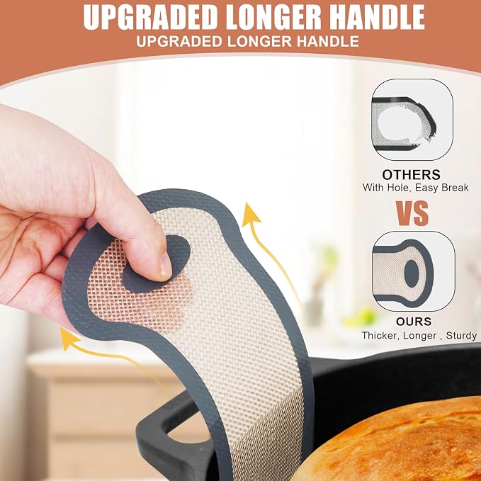 Silicone Bread Sling, 2 Pcs Silicone Baking Sling with Longer Handles, Non-Stick & Easy Clean Dutch Oven Baking Mat to Transfer SourDough Easily, Reusable Bread Mat Set