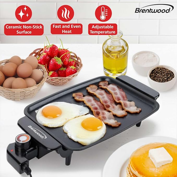 Brentwood 12" x 10" 1,200-Watt Electric Griddle with Ceramic Non-Stick Coating