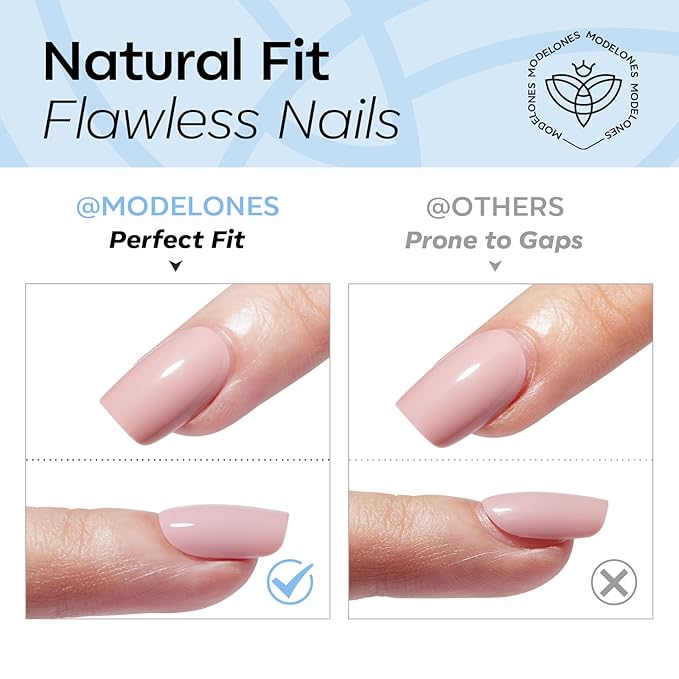 modelones Blue Short Press on Nails, Oval Fake Nails Kit Press On Nails | with Nail Glue, Adhesive Tabs, Nail File, Prep Pad, Manicure Stick, 32Pcs 16 Sizes, Summer Women Girl Gift