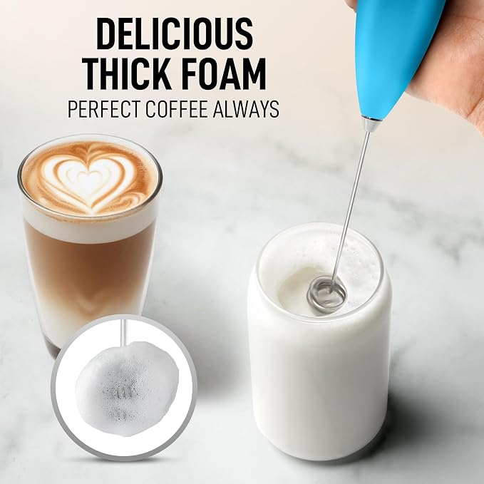 Zulay Kitchen Powerful Milk Frother Wand With Duracell Batteries - Ultra Fast Handheld Drink Mixer - Electric Whisk Foam Maker for Coffee, Lattes, Cappuccino & Matcha - Double Whisk - Teal