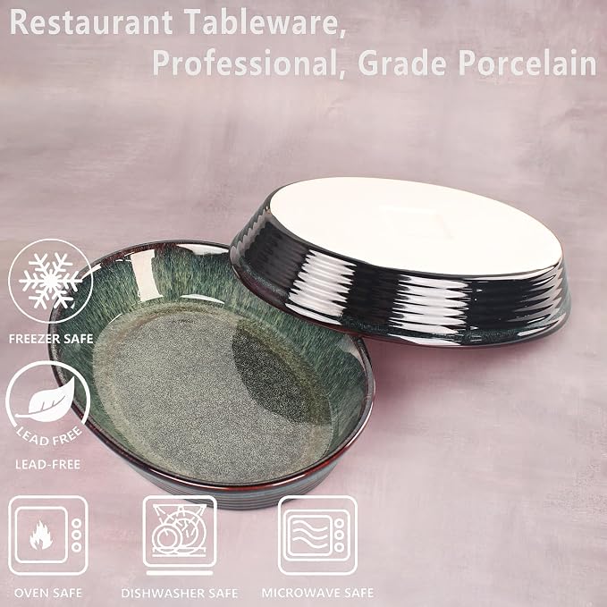 Oval 9.5 x 7 Inch Ceramic Pie Pan Quiche Baking Dish Set of 2, 22 Ounces Non-Stick Pie Dish Quiche Pan, Tart, Pot Pies, Dessert, Pie Plate for Apple, Oven, Dishwasher and Microwave Safe
