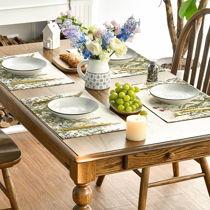 Artoid Mode Antique Herbs and Wild Flowers Spring Placemats Set of 2, 12x18 Inch Seasonal Summer Table Mats for Party Kitchen Dining Decoration