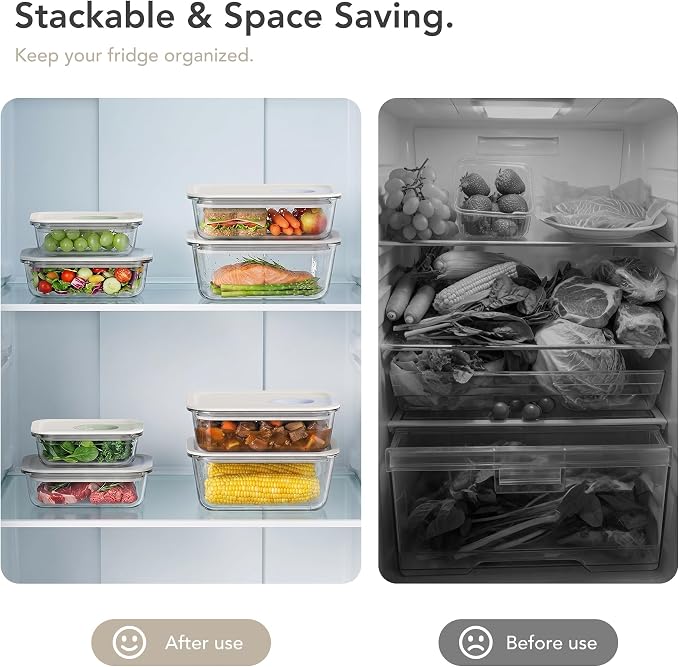 4 Pack 129 oz Glass Meal Prep ContainersGlass Food Storage Containers with One-Hand Slide LidBorosilicate Airtight Portion Control Containers, MicrowaveOven Freezer Safe, BPA Free