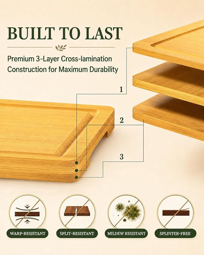 Cutting Board Set of 2,Chopping Boards for Kitchen Meal Prep,Large and X-Large Wood Cutting Boards for Meat, Vegetables and Fruit, Deep Carbonized Bamboo Boards for Daily Cooking and Small Kitchen