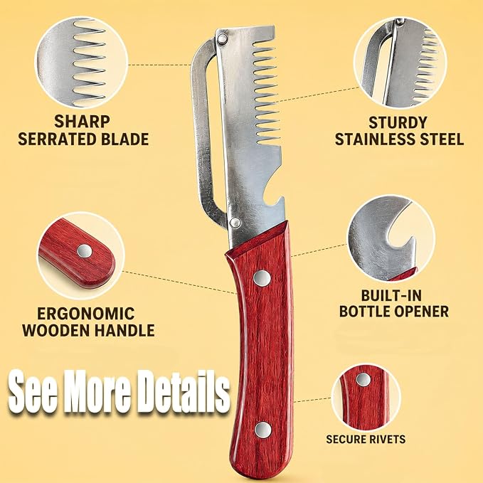 Vegetable Peeler With Wooden Handle and Bottle Opener, 2026 Upgrade 3-in-1 Veggie Peeler With Scallion Shredder and Bottle Opener for Kitchen