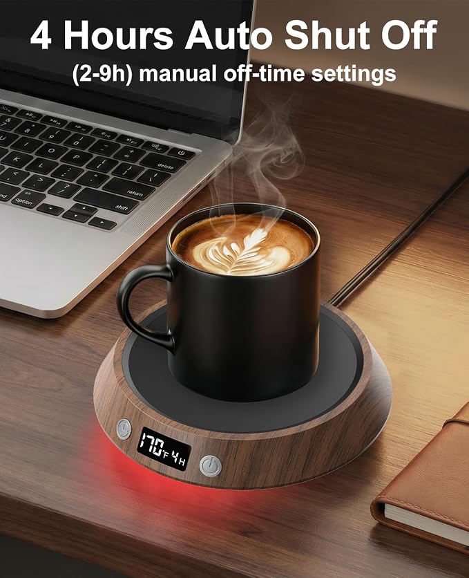 Kepwam Mug Warmer for Desk, Coffee Warmer with 3 Temp Settings & 2-9H Timer | 50W Fast Heating Beverage, LED Digital Display, Works for Coffee Mugs & Candle Jars, Multifunctional Gift fo Home & Office