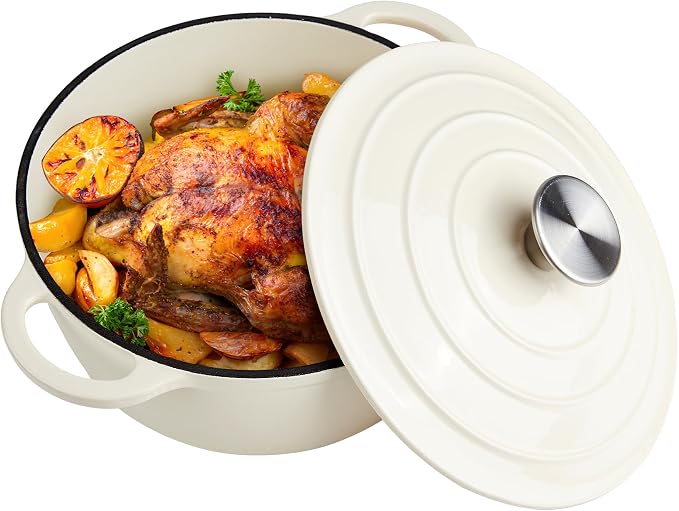 6 Quart Dutch Oven Enameled Cast Iron with Lid - Big Dual Handles - Oven Safe up to 500°F - Classic Round Pot for Versatile Cooking Cream