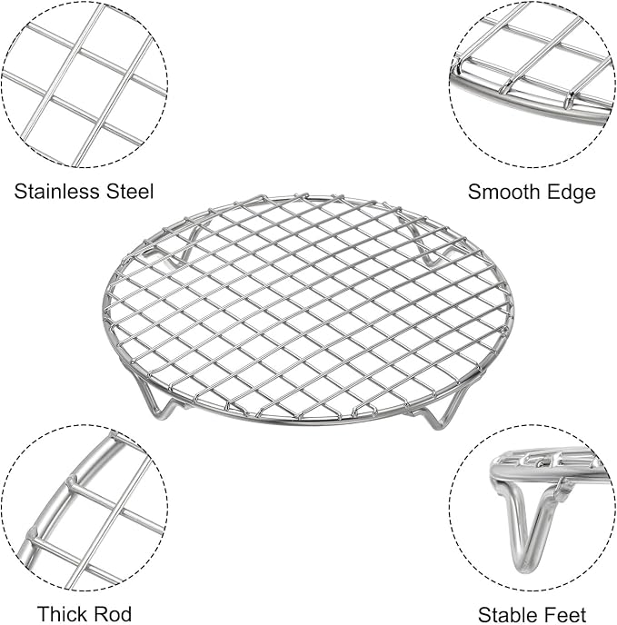 uxcell Round Cooking Rack 7.1 Inch Dia Stainless Steel Wire Cooling Steamer Rack for Baking Canning Cooking Roasting Cooling Grilling Drying, Silver