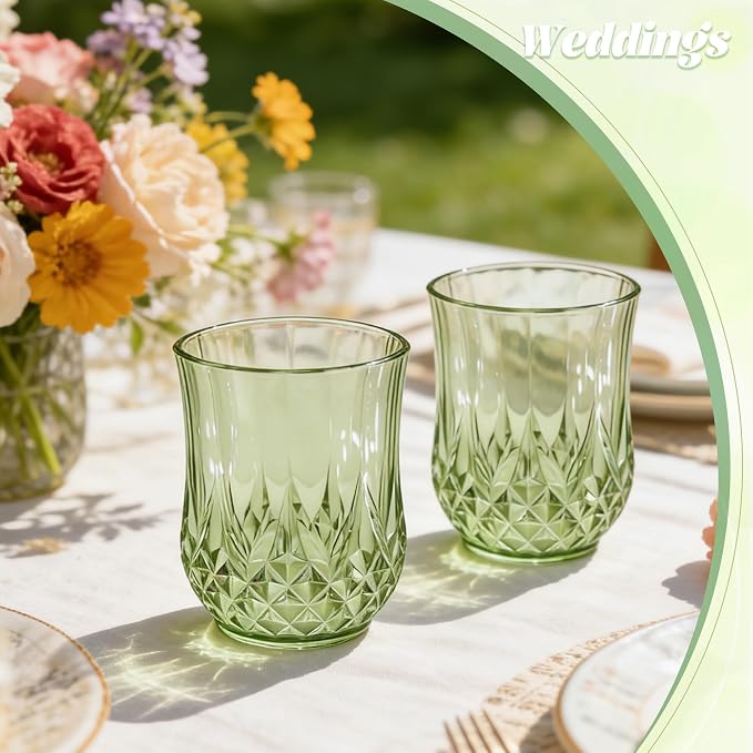 24 Pack Plastic Stemless Wine Glasses, 12oz Unbreakable Wine Cups | Reusable Fancy Vintage Drinking Glass Bulk for Cocktail, Whiskey, Juice, Elegant Decor for Wedding, Party & Holiday Events