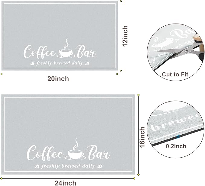 CooRug Fashion Coffee Mat, Dish Drying Mat 12" x 20" Light Grey | Hide Stain, Absorbent, Coffee Bar Accessories, Heat Resistant, Non-slip, Eco-friendly, Easy to Clean
