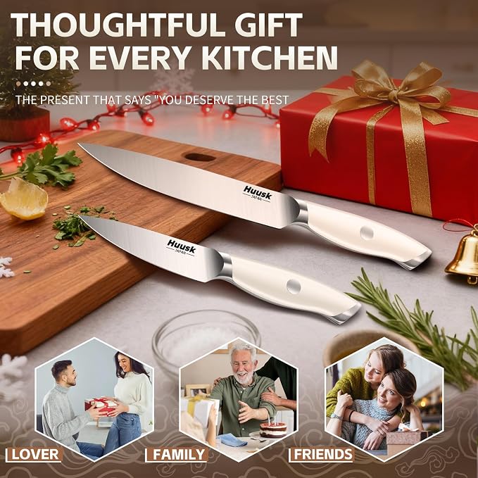 Huusk Paring Knife Set - Razor Sharp 5" Utility & 3.5" Fruit Peeling Knives | Nitrogen-treated Stainless Steel, Ergonomic, Ivory White, Vegetable Fruit Cutting Hulling Coring Segmenting, Gift