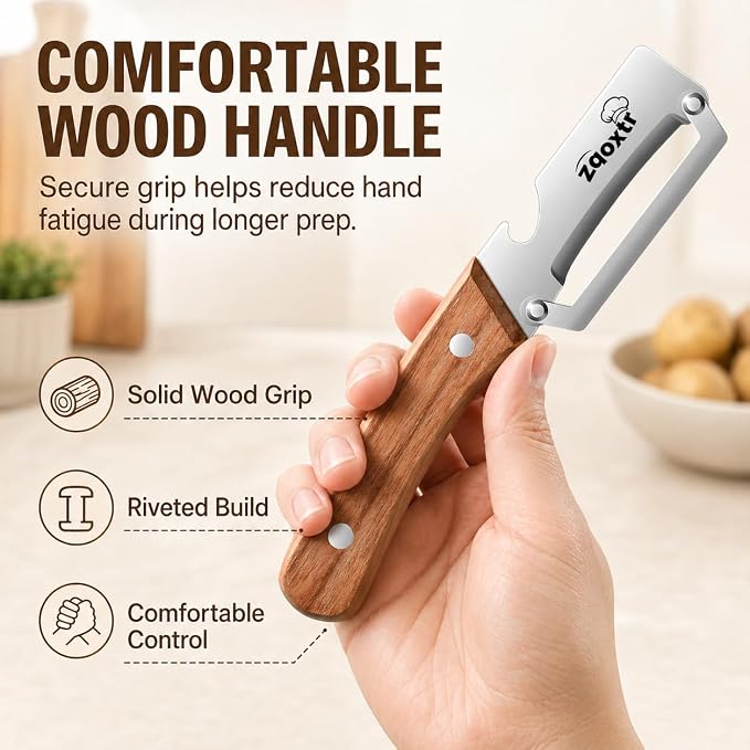 2-in-1 Multifunctional Vegetable Peeler with Bottle Opener | Wide Stainless Steel Blade and Non-Slip Wooden Handle, Kitchen Peeler for Potato, Apple, Pumpkin, Fruit and Vegetables 2pcs