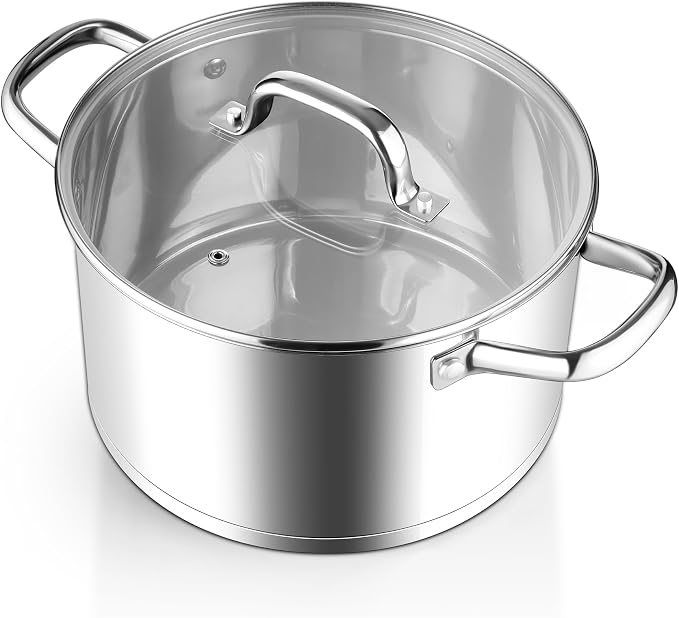 Homikit Stainless Steel Stock Pot 4 Quart, Induction Stockpot with lid for Soup Pasta Sauce Cooking Simmering, Tri-ply Heavy Bottom Compatible with All Stove, Dishwasher Safe