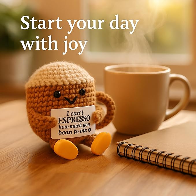 Birthday Gift for Her Him Women Men Girlfriend Boyfriend, Positive Crochet Espresso Cup, Cute Small Coffee Lover Gift for Best Friend Couple Wife Husband Mom