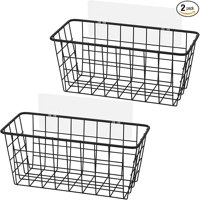 Toplife Adhesive Hanging Wall Baskets,Kitchen Cabinet Door Organizer 2 Pack | No Drilling,Over the Cabinet Cupboard Door,Bathroom, Kitchen Storage,Pantry Organization,Space-Saving