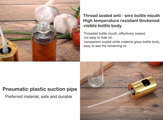 AKOAK 1 Count Cooking Oil Sprayer, 100ml Olive Oil Dispenser, Food Grade Clear Glass Spray Bottle, for Barbecue/Salad/Kitchen Baking (Gold)