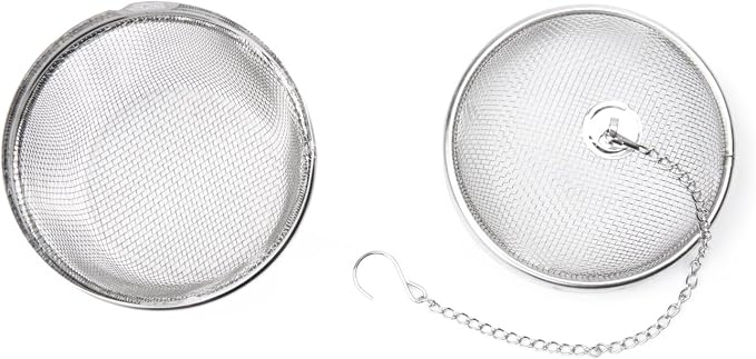 Fox Run - 5143 Fox Run Spice Infuser/Tea Ball, 3 x 3 x 3 inches, Metallic | Large 3" Round Tea Infuser | Spice Infuser For Cooking | Easily Hang On Pots & Mugs | Stainless Steel Mesh Infuser & Strainer
