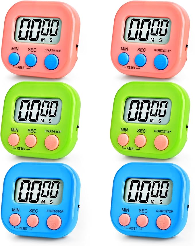 6 Pcs Multi-Function Electronic Timer, Small Timers for Classroom Digital Kitchen Timer Magnetic Digital Timer Countdown Time for Cooking Game Gym Break Time Classroom (Pink,Blue,Green, 3)