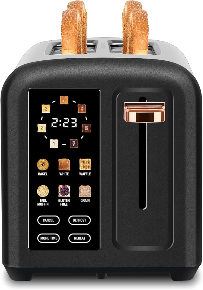 SEEDEEM 2-Slice Touchscreen Toaster, Stainless, 7 Shade, 1350W, Black