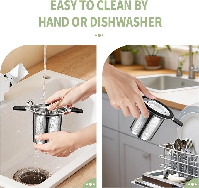 Large Tea Infuser Strainers, Stainless Steel, 1PC | Loose Leaf Tea Strainer Stepper, Heat Proof Double Handles, Extra Fine Mesh Ball Infusers, Diffuser Holder Filter for Mugs