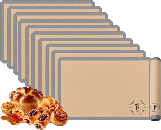 Silicone Baking Mats - Full Size Baking Sheet Liners, Pack of 10, Gray | All Purpose, Oven Safe, Non-Stick, Silicone Baking Sheet Liner, Perfect for Baking Macarons Cookies & Cakes, 16x24”(40x60cm)