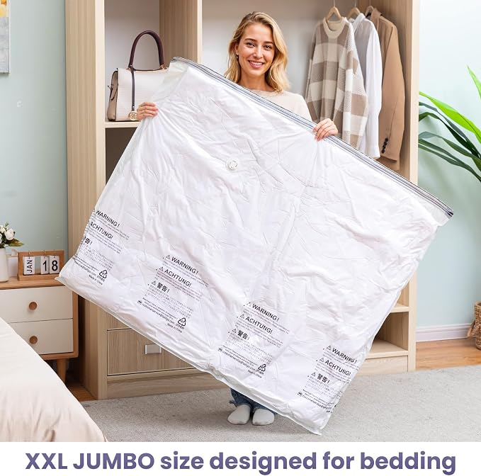TAILI Vacuum Storage Bags 6 Pack, XXL Jumbo Size 47x39 Inch, Cream | XXL Large Vacuum Seal Bags for Clothing, Huge Space for Bedding, Comforters, Pillows, Toy, Save More Closet Space