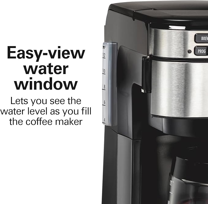 Hamilton Beach FrontFill 12 Cup Programmable Drip Coffee Maker | Regular & Bold Brew Options | Auto Pause and Pour | Glass Carafe | Black with Stainless Accents | 46310