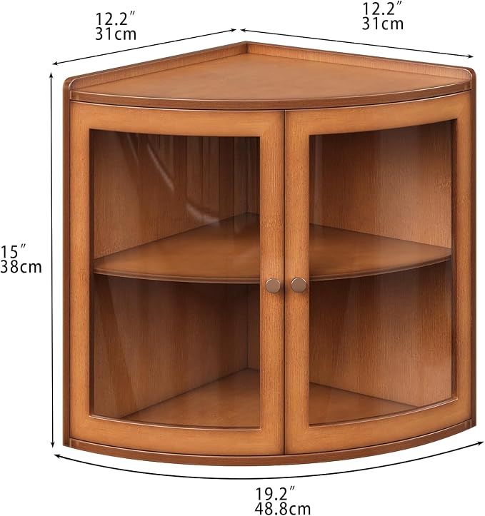 Trironsun Fan Shape Corner Bread Box for Kitchen Counter Double Layer Large Bread Storage Container with Acrylic Doors Farmhouse Wooden Bread Box Organizer for Homemade Bread (Brown)