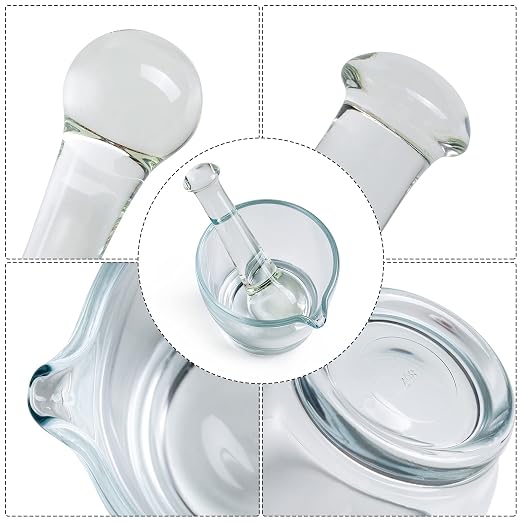 8oz Glass Mortar and Pestle Bowl, Medicine Grinder and Mixer for Pharmacy or Science Lab