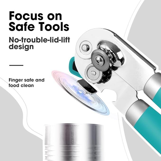 Beneno Heavy Duty Hand Can Opener Manual with Magnet Lid Remover, Turquoise | Razor-Sharp Carbon Steel Blade, Precise Smooth Cutting Gear, Big Effort-Saving Knob, Soft Grip Handle, Built-in Bottle Opener