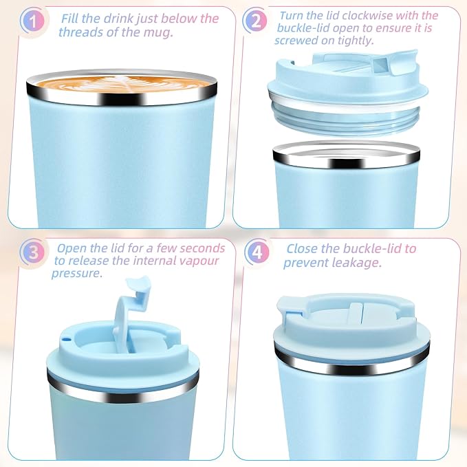 Insulated Travel Coffee Mug Reusable Coffee Tumbler Cup with Flip Lid Leak Proof Spill Proof for Office School Party Camping Hot and Cold Drink,Stainless Steel 17oz (Blue Pink)