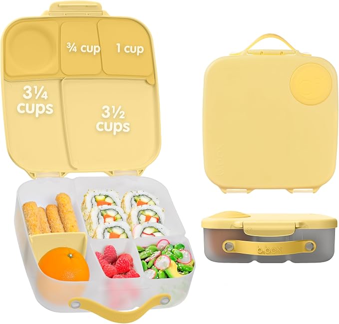 b.box Lunch Box, 8.5 Cup Bento Box for All Ages, Snack Box, Food Containers | Lunch Box Kids + Adults, Lunch Containers, 4 Compartments, Leak Proof, Dishwasher Safe, BPA Free, PFAS Free — Lemon Twist