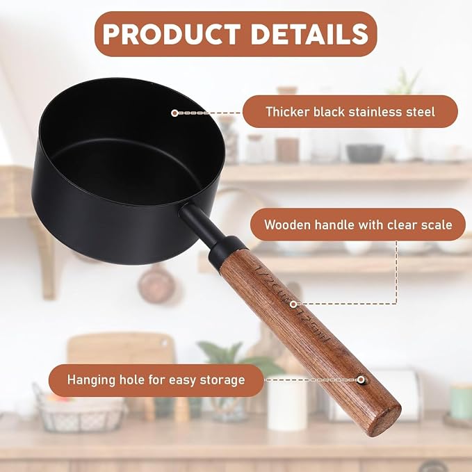 8pc Steel Measuring Set Nonstick Cups Spoons Wood Handle Markings | Food-grade anti-rust stainless steel nonstick easy-clean engraved dual markings hanging wooden handle for baking cooking