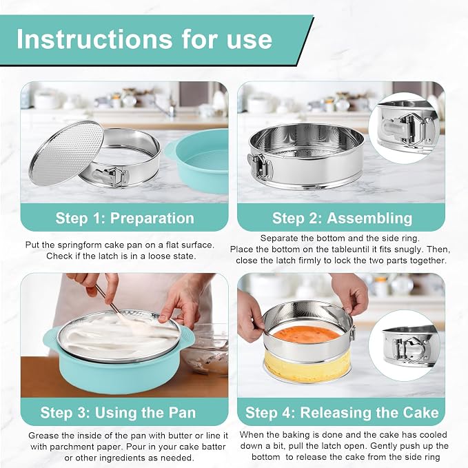 9 Inch Cheesecake Pan, Leakproof 304 Stainless Steel Springform Pan with Silicone Protector for Water Bath Baking, Removable Bottom, 50 Pcs Parchment Paper, Dishwasher Safe