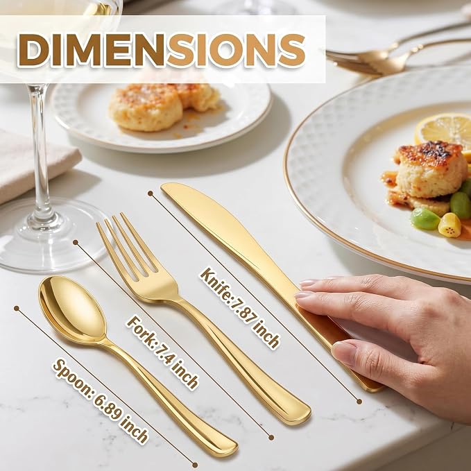 180 Count Gold Plastic Silverware Set - Heavy Duty Disposable Cutlery (60 Forks, 60 Knives, 60 Spoons) - BPA-Free Gold Flatware for Wedding, Party, Baby Shower, Thanksgiving