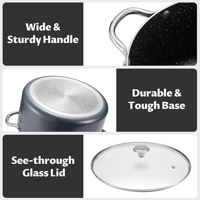 BEZIA 12 Quart Nonstick Stock Pot with Lid, Large Induction Cooking Pot | Soup Pot for Crowd Hosting & Bulk Cooking, All Stove Compatible, Oven & Dishwasher Safe, for Nutrient-Rich Simmering & Stews